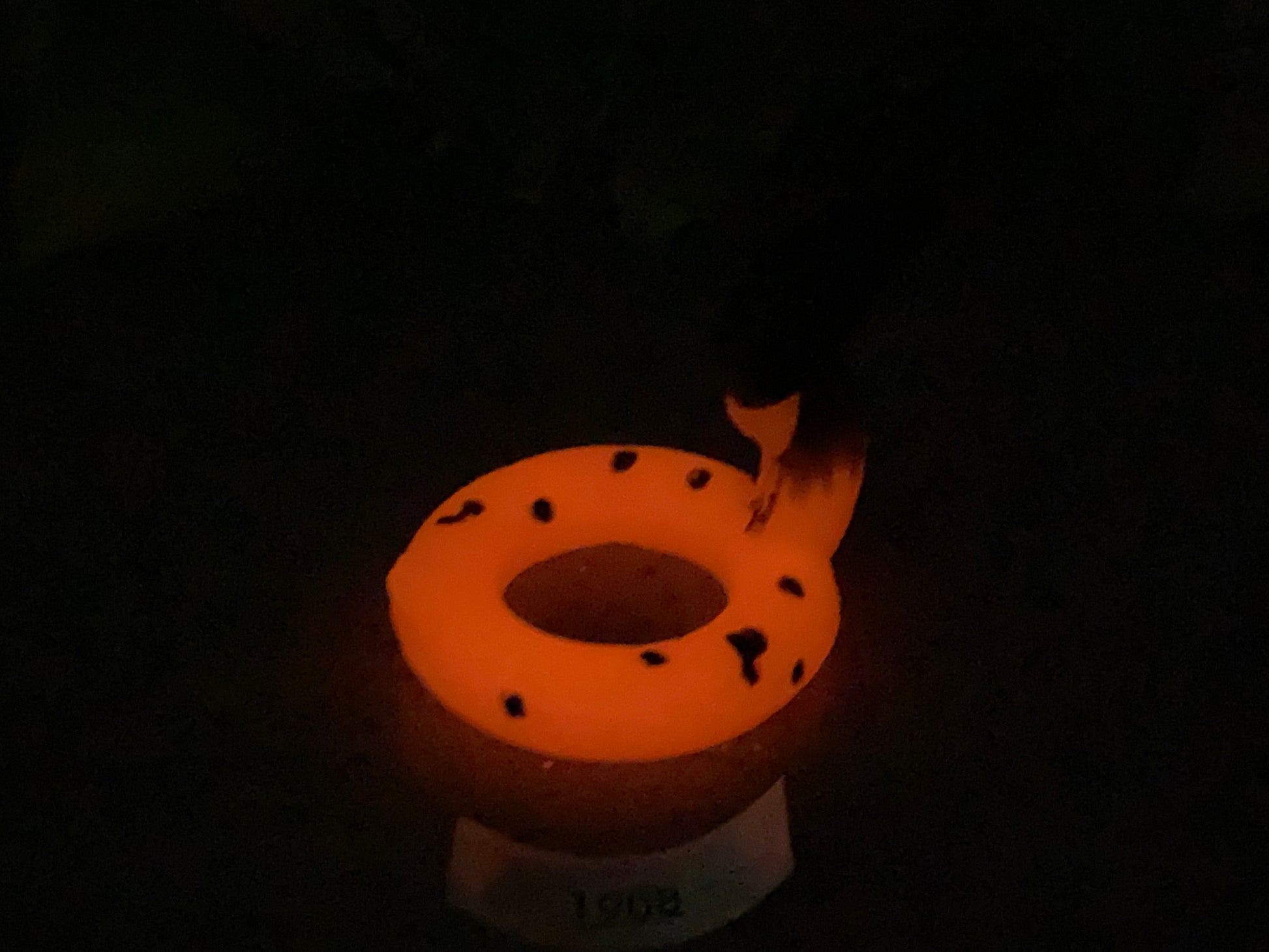 a lit up toilet seat in the dark