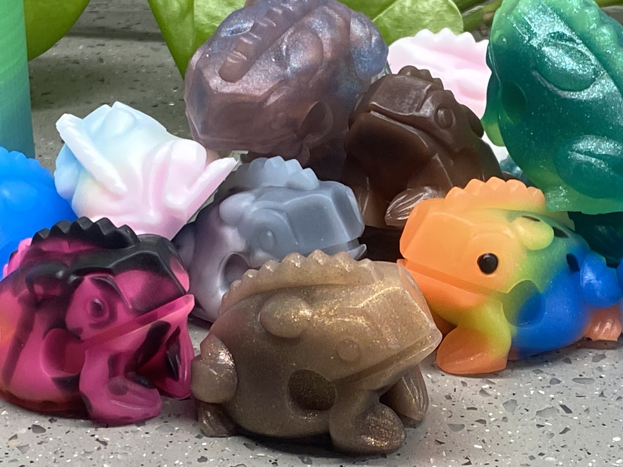 a group of plastic toys sitting on top of a table