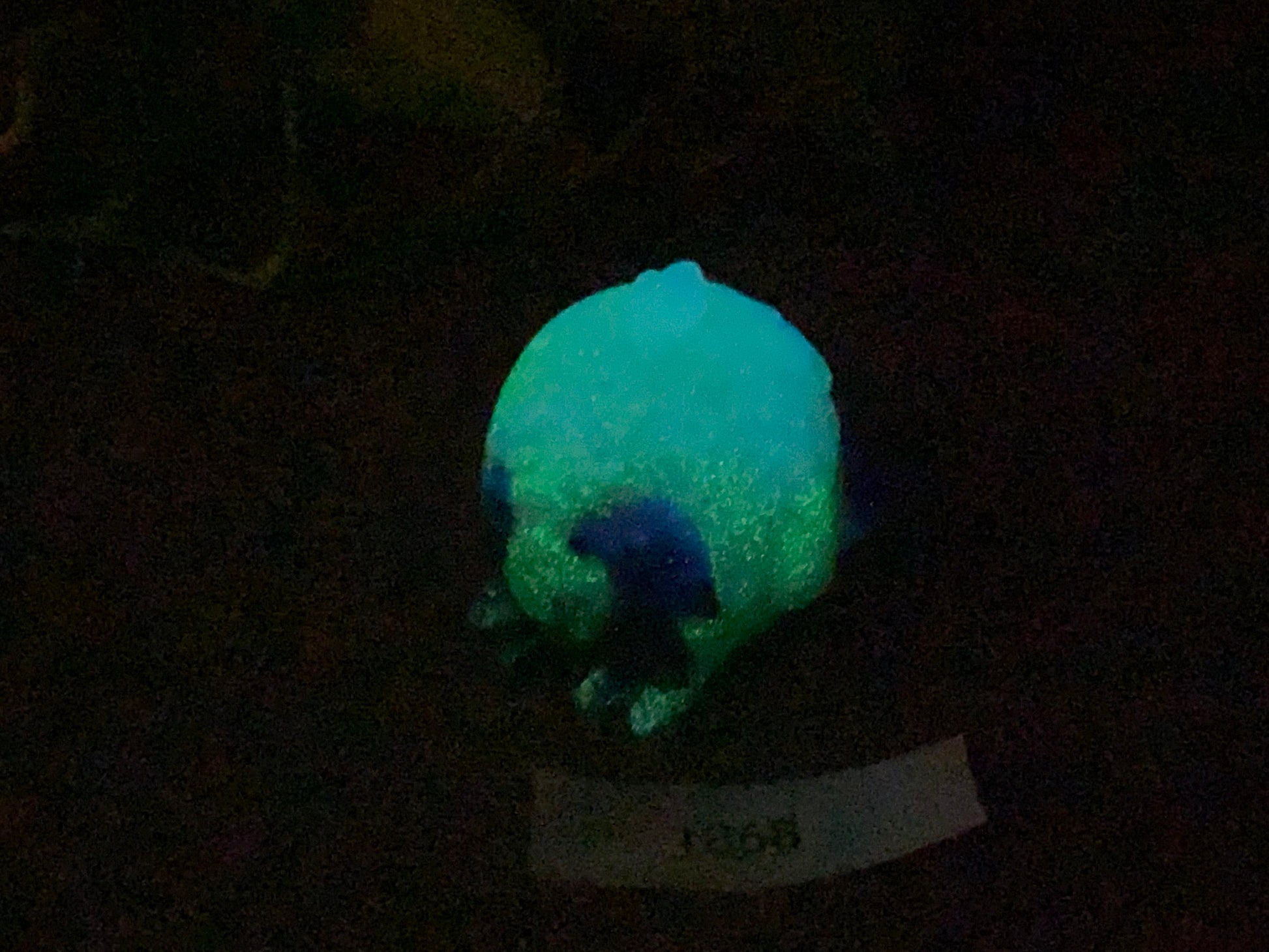 a glowing object in the dark on the ground