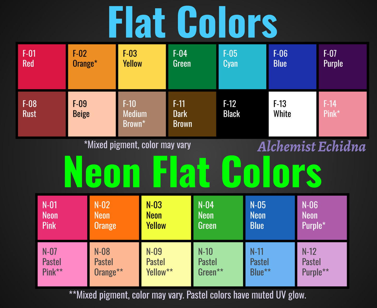 a color chart for neon flat colors