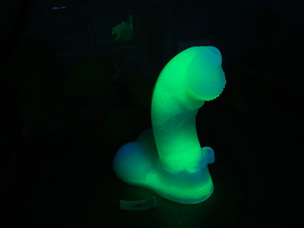 a neon green object sitting on top of a table