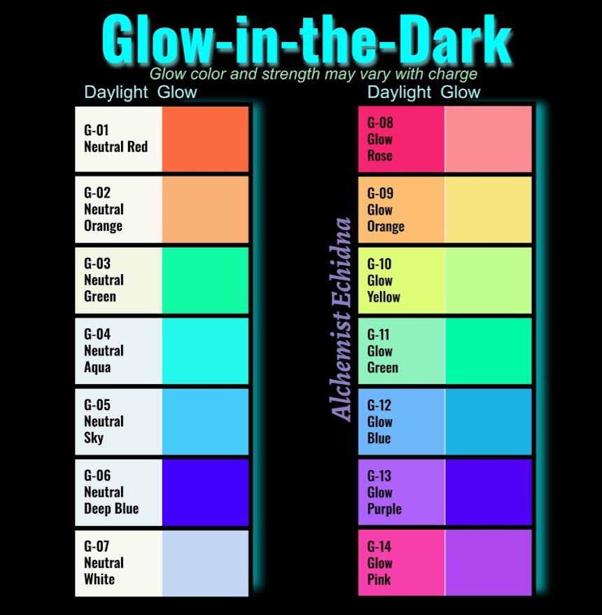 a color chart for glow in the dark