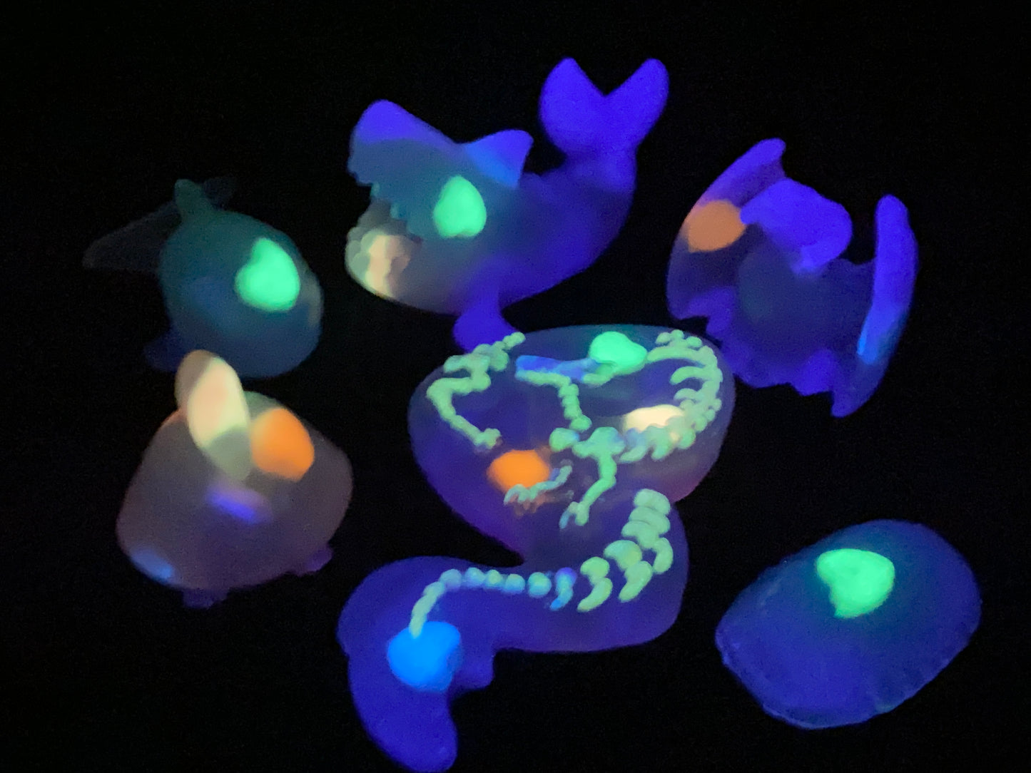 a group of glow in the dark toys
